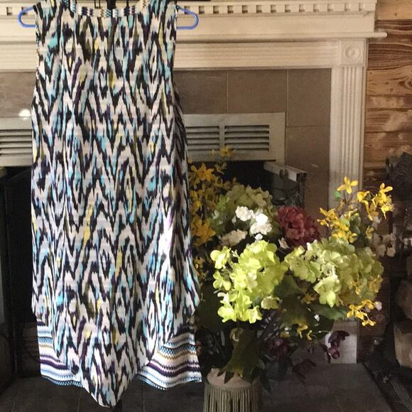 NWT Dana Buchman Sz M Asymmetrical Aztec print Sleeveless tie front shift dress - Picture 3 of 8